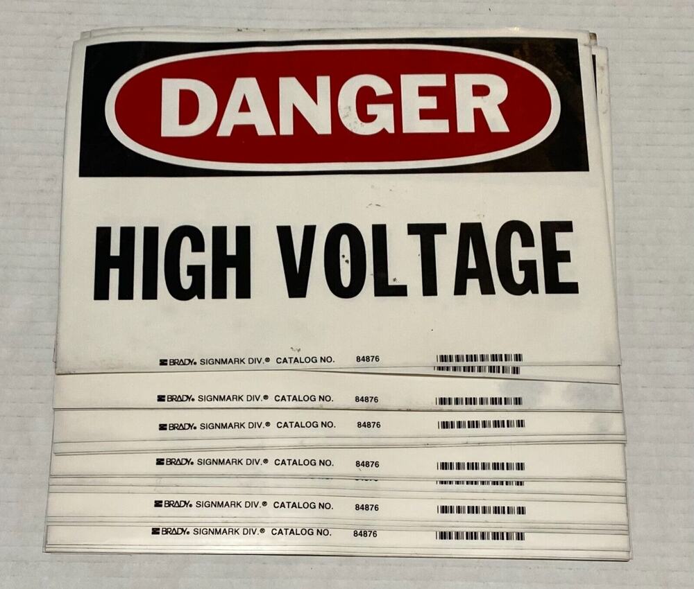 (Lot of 25 ) 7" x 10" DANGER HIGH VOLTAGE STICKER BRADY 84876 961A